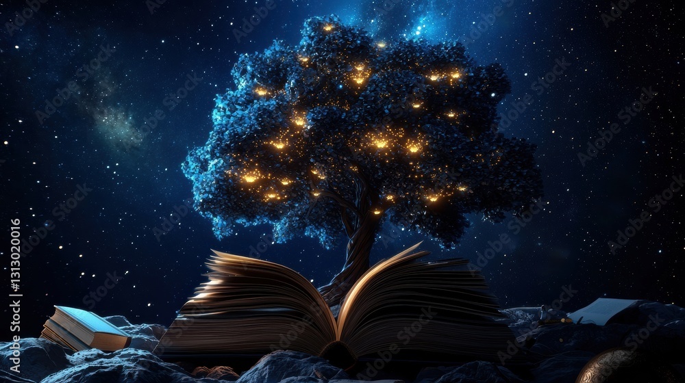 Poster A tree with a book open on top of it