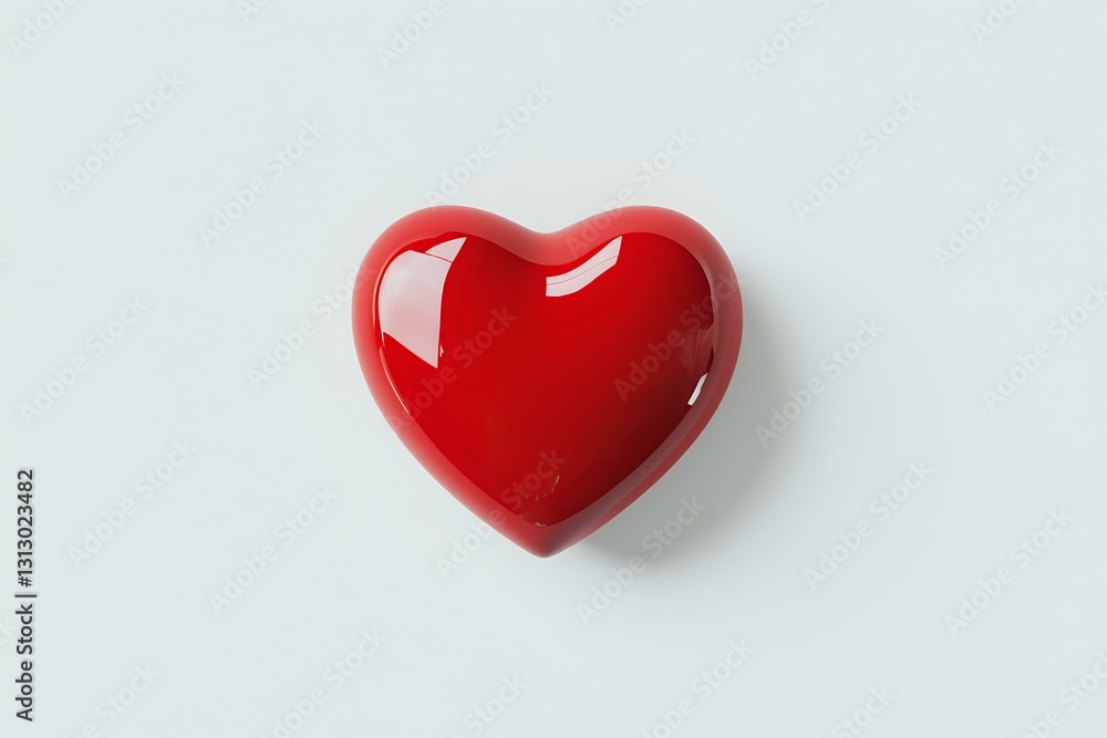 Poster glossy red heart shape on white background with soft shadow. clean minimal design element for valent