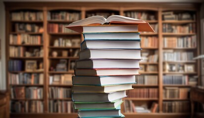 stack of old reading books on background