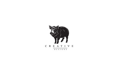 Boar, animal simple shilloute vector black icon white background