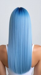 Obraz premium A woman with long blue hair is shown with a white background