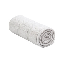 Rolled white towel on a white background.