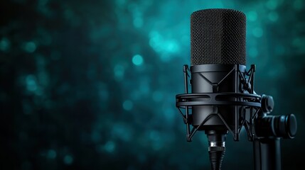 Studio Condenser Microphone Teal Background Recording