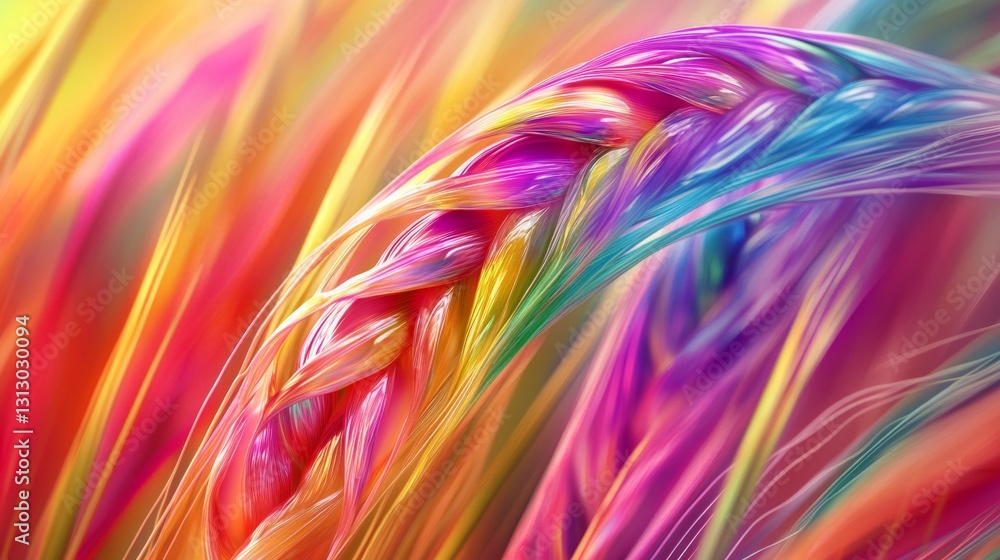 Poster glossy iridescent wheat stalks with colorful bends and twists background, 8k resolution