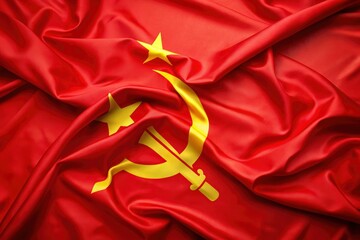 USSR Flag Panoramic Photo, Soviet Hammer Sickle Symbol, Red Banner, Communist Flag, Historical Soviet Union Imagery, High Resolution Panoramic Image