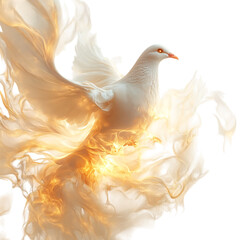A Celestial Dove Glowing with Golden Light Isolated on Transparent Background