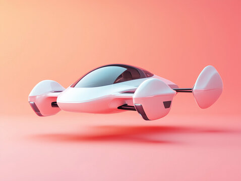 3D AI-driven flying car concept isolated on a solid color background