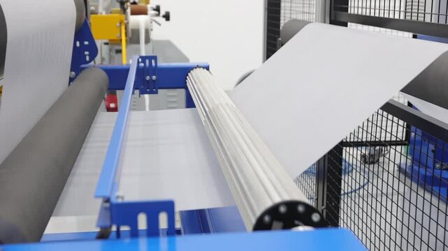 EVA plastic film going through shaft roller in machine