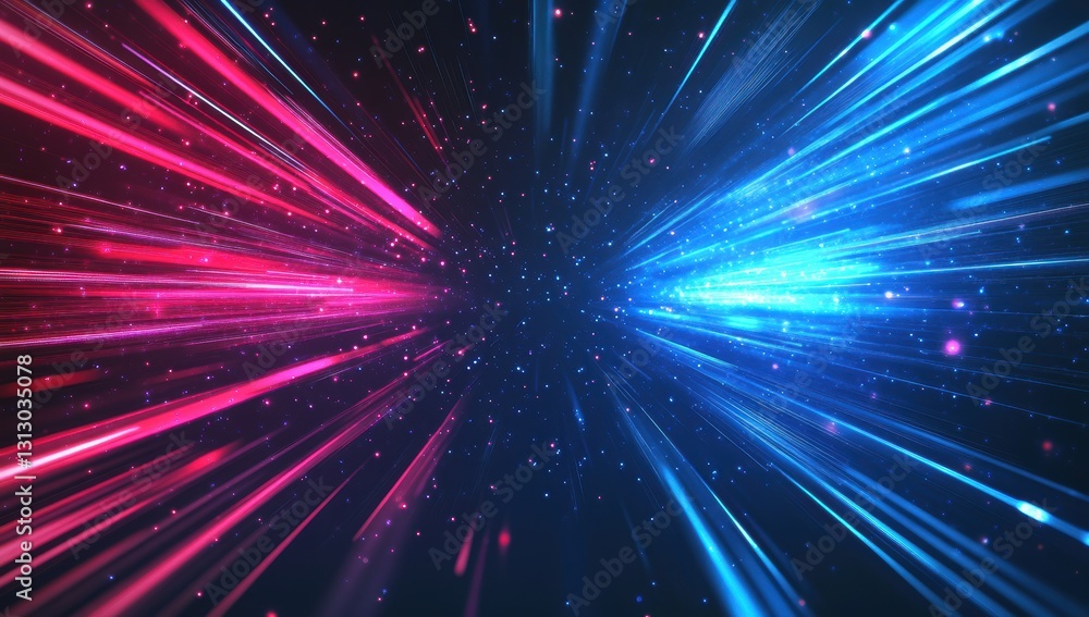 Poster futuristic light rays in vibrant red and blue colors creating an abstract explosion effect suitable 