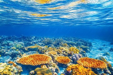 Vibrant Underwater Coral Reef Scene in a Tropical Ocean