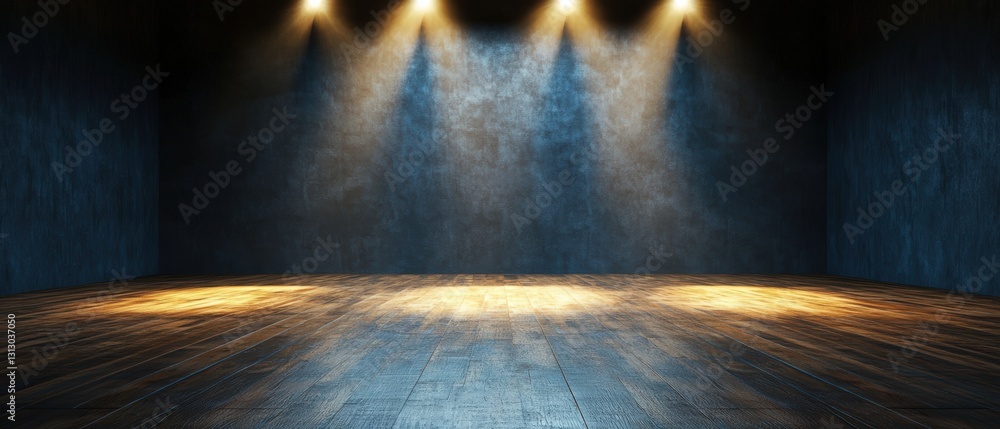 Poster a stage with spotlights creating a captivating scene for performances and events in a vibrant and en