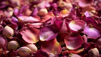 close up of dried roses petals as background natural confetti