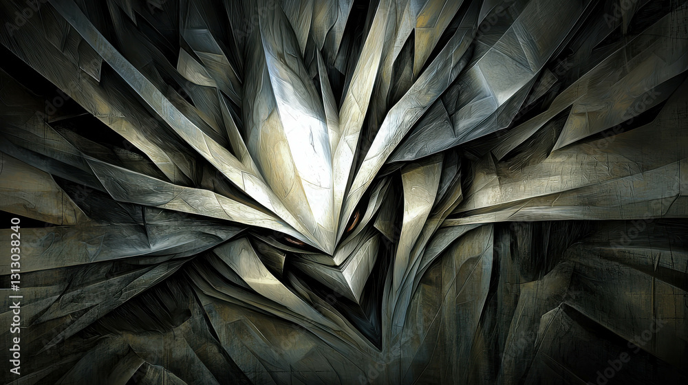 Poster abstract art with sharp edges and dynamic tones creating a striking visual impact