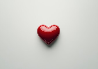 Obraz premium Glossy Red Heart Shape on Minimalist Background for Love and Affection Themes in Romantic Designs, Decorations, and Celebrations
