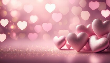 pink romantic delicate light pink background with hearts and bokeh effect