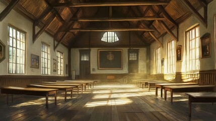 Spacious and well-lit school hallway with polished floors, rows of lockers, and large windows creating a bright and open educational atmosphere
