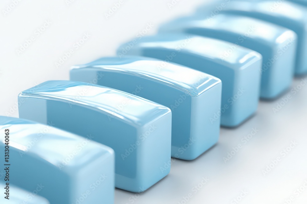 Aufkleber light blue glossy rectangular blocks in a row on white background
