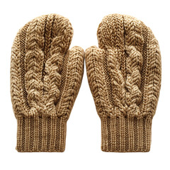 Chunky Knit Mittens with Cable Designs Isolated on Transparent Background