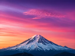 Selbstklebende Fototapeten mountain, snow, landscape, sky, nature, mountains, volcano, peak, winter, cloud, clouds, travel, sunset, glacier, ice, cold, high, view, scenery, mount, rock, hill, outdoors, japan, kamchatka © Watcharakorn