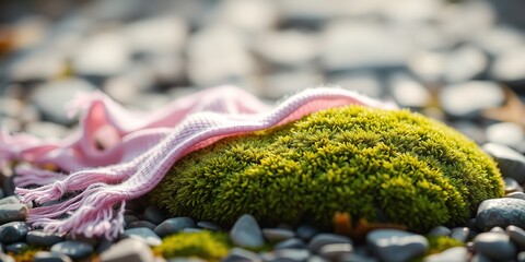 Soft Scarf and Mossy Stones, Pink and Lavender Hues