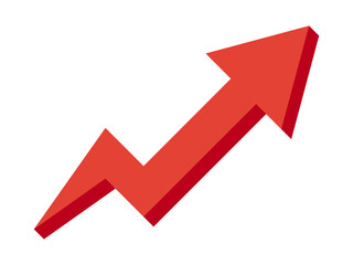 右肩上がりの立体的な赤い矢印イラスト