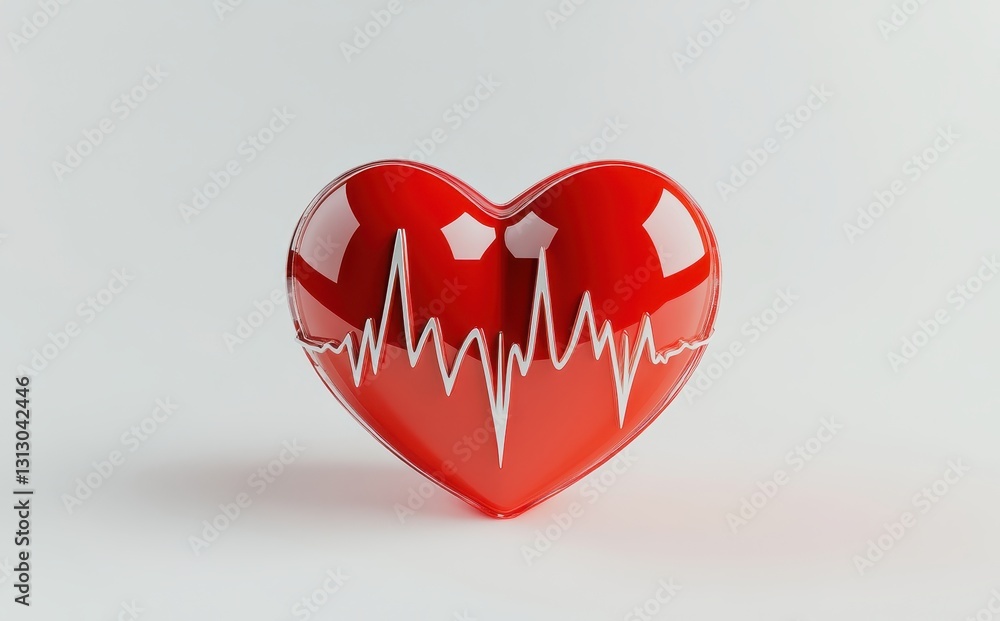 Poster heart symbol with heartbeat line illustrating emotions and health in a glossy design on a soft backg