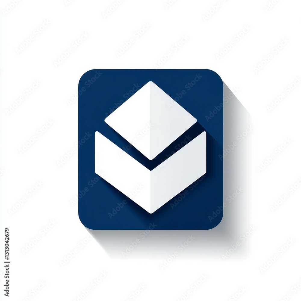 Poster stylized logo design featuring a geometric shape with shadows on a navy background, emphasizing mode
