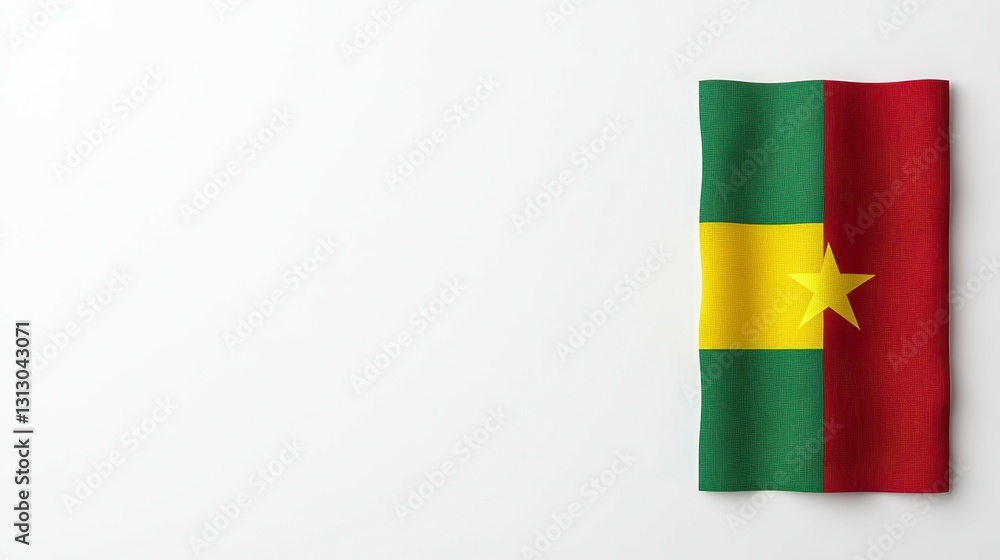 Poster a vibrant depiction of the cameroonian flag displayed on a minimalist background, emphasizing its ri