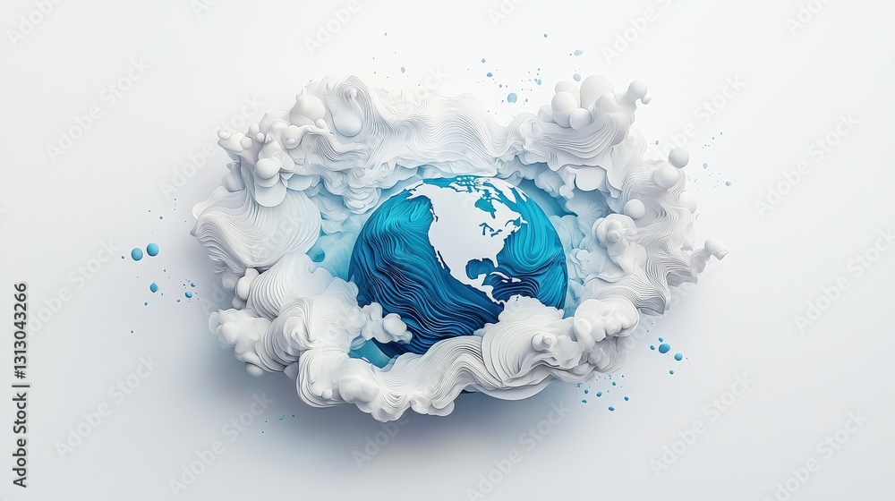 Poster a 3d drawing of earth with smooth lines, capturing the intricate details of continents, oceans, and 