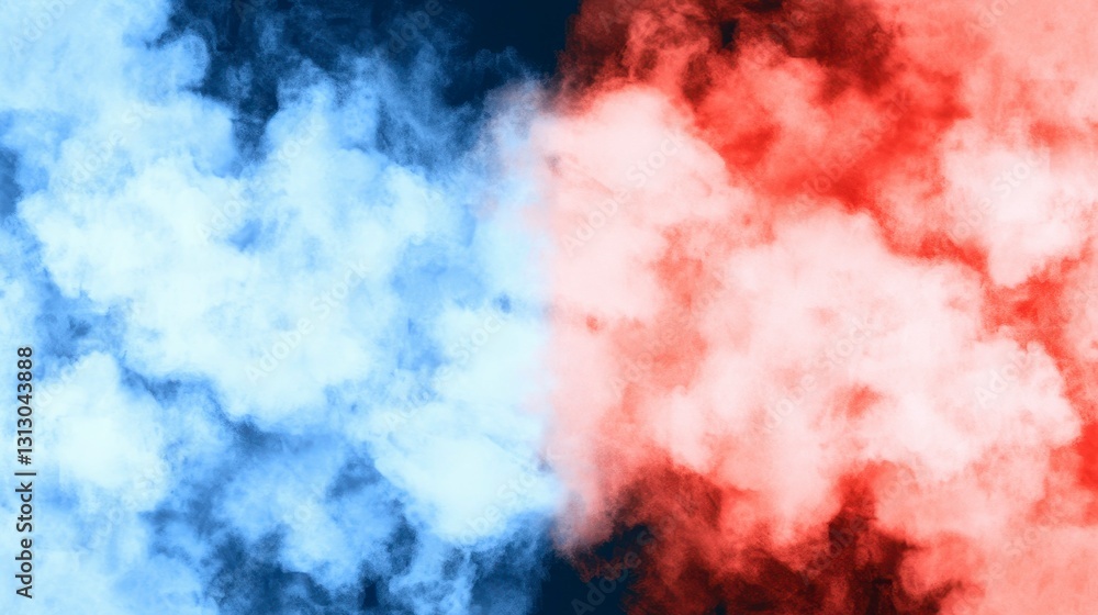Poster a dynamic blend of blue and red fog, creating an abstract and visually striking representation of op