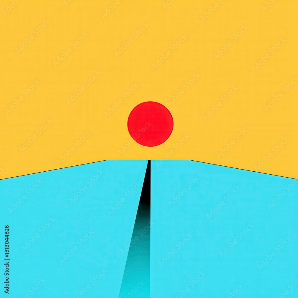 Poster abstract minimalist design featuring a bold red circle and geometric shapes in contrasting colors cr