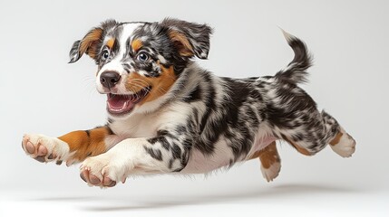 Fototapeta premium A Catahoula Leopard Dog mid-run, muscles flexing dynamically, exuding athleticism and confidence, isolated on a clean white background.