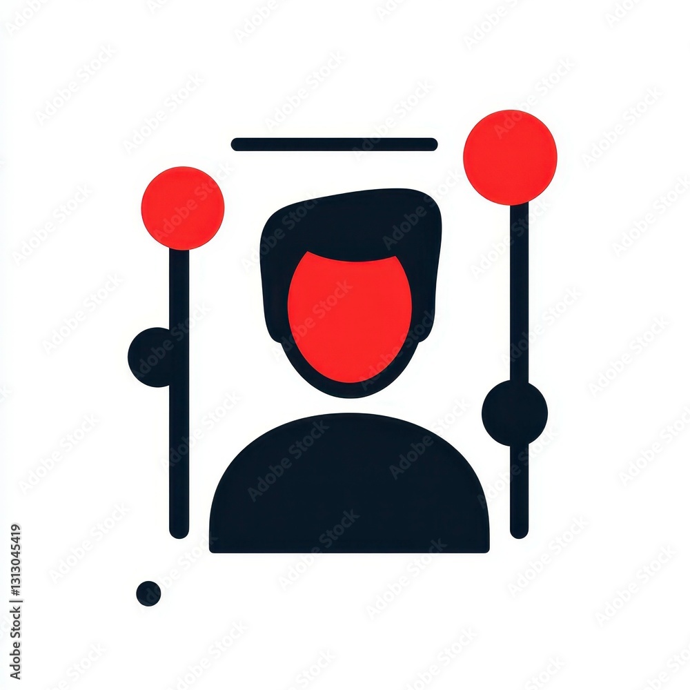 Poster abstract representation of an individual with bold colors and simplistic shapes, conveying modern ae