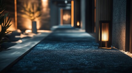 Fototapeta premium Illuminated pathway, zen garden, hotel, night, relaxation