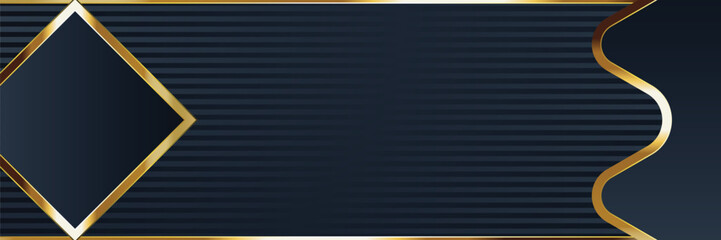 Fototapeta premium Gold-accented dark blue striped banner, template