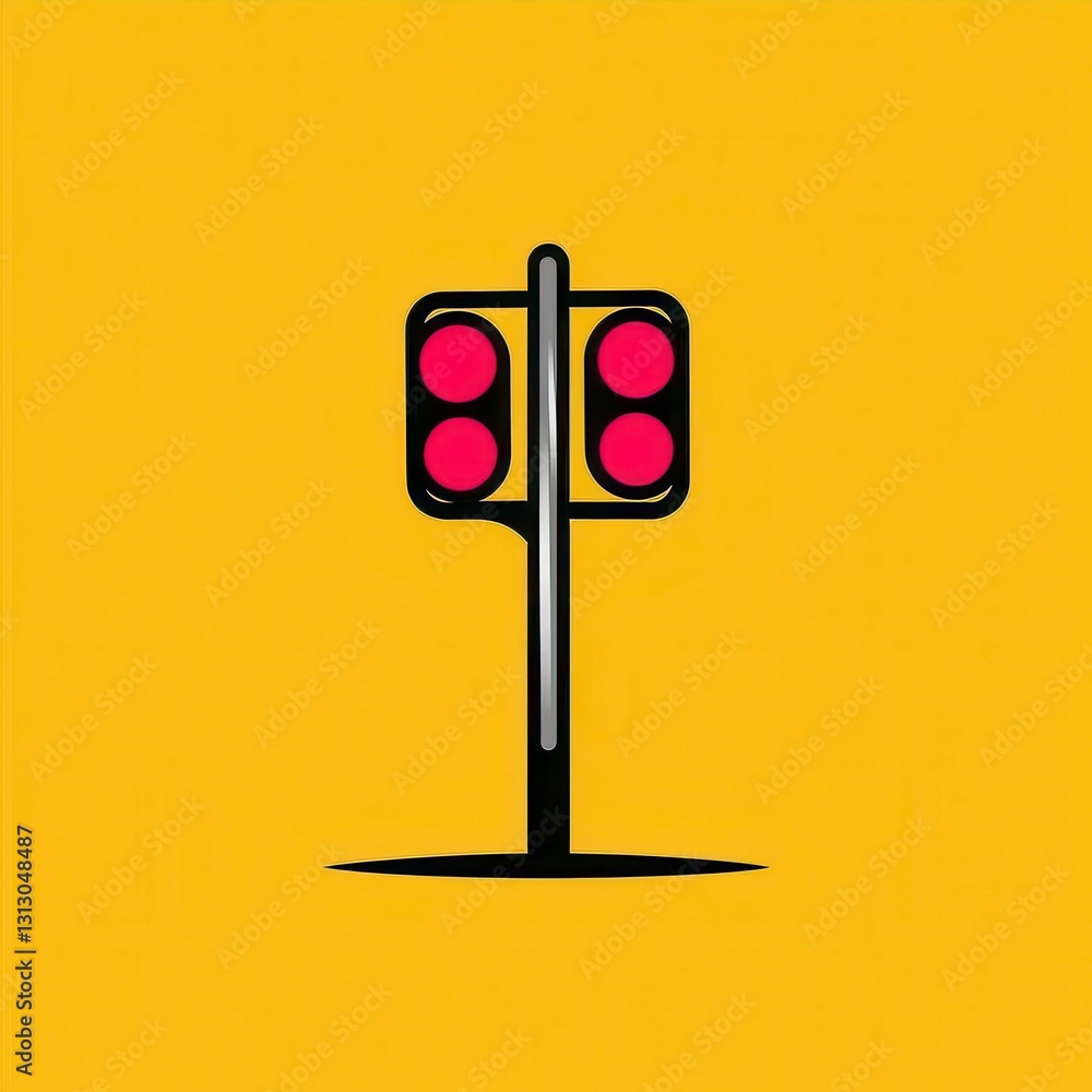 Poster a bright and minimalistic representation of a traffic light displaying red signals on a vivid yellow