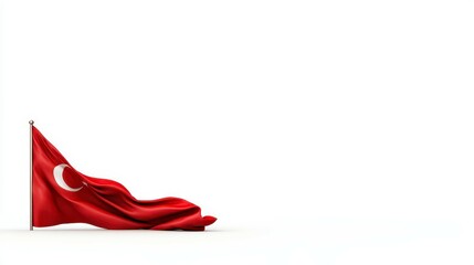 Fototapeta premium A gracefully draped Turkish flag symbolizing national pride, with a minimalist white background for a clean aesthetic.