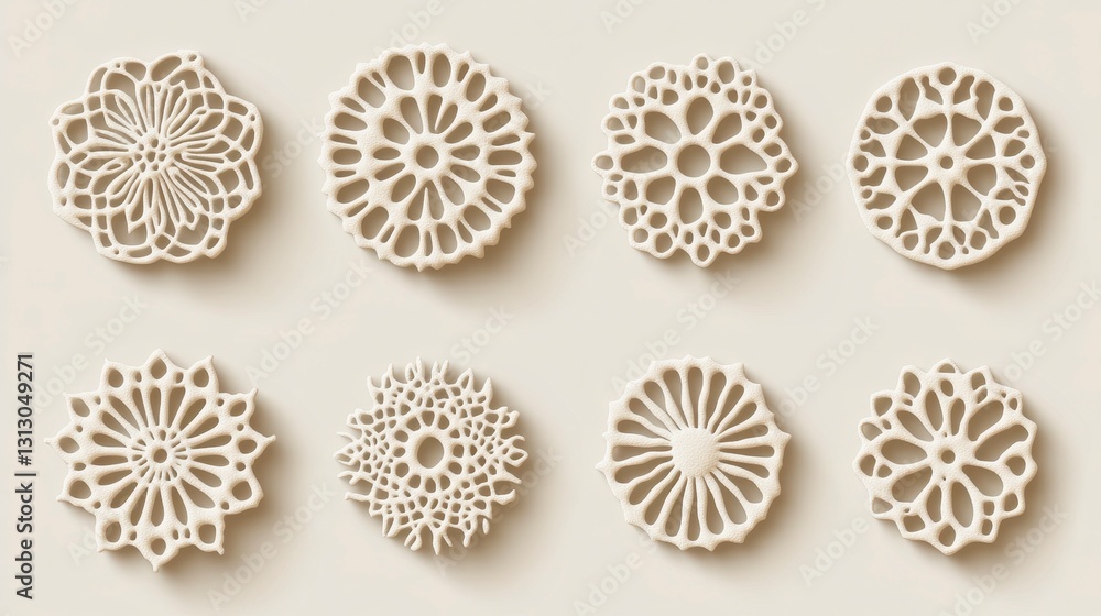 Poster delicate and intricate ceramic floral patterns in a grid layout showcasing artistic craftsmanship an
