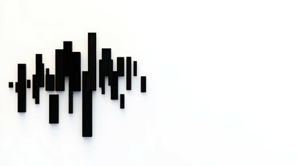 Abstract black wall art installation showcasing varying heights and shapes against a pristine white background