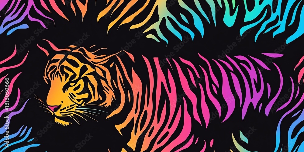 Poster vibrant tiger design blending with colorful zebra stripes in a dynamic art creation
