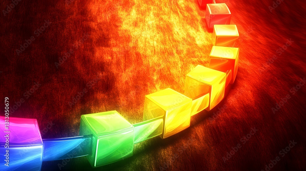 Aufkleber abstract rainbow cubes linked chain on fiery background