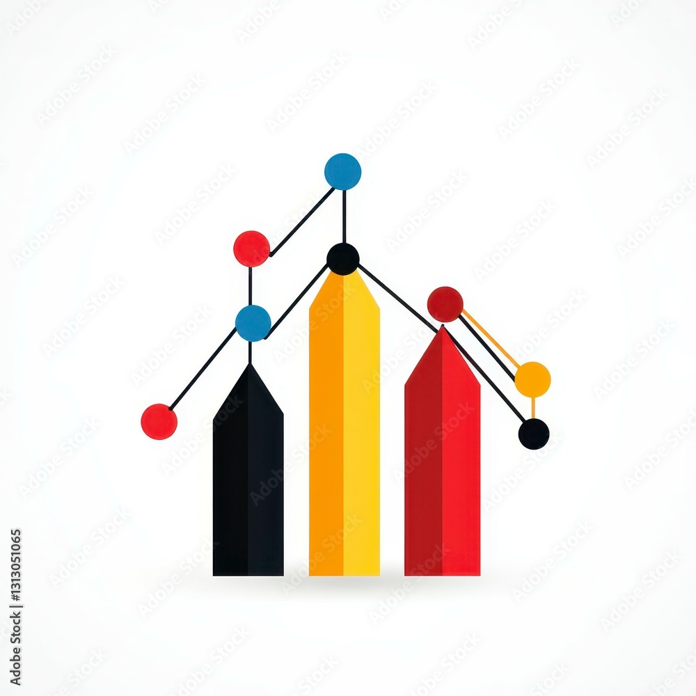 Poster abstract representation of growth with colorful geometric shapes depicting a bar chart against a lig