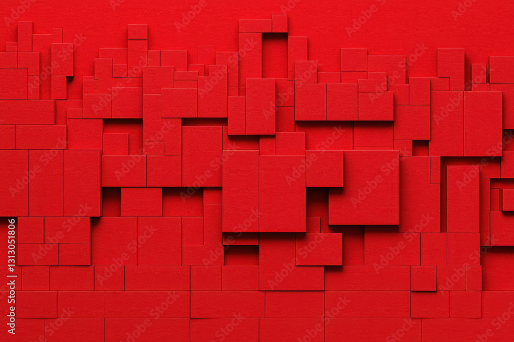 Poster vibrant red geometric abstract pattern in layered rectangles and squares for design background