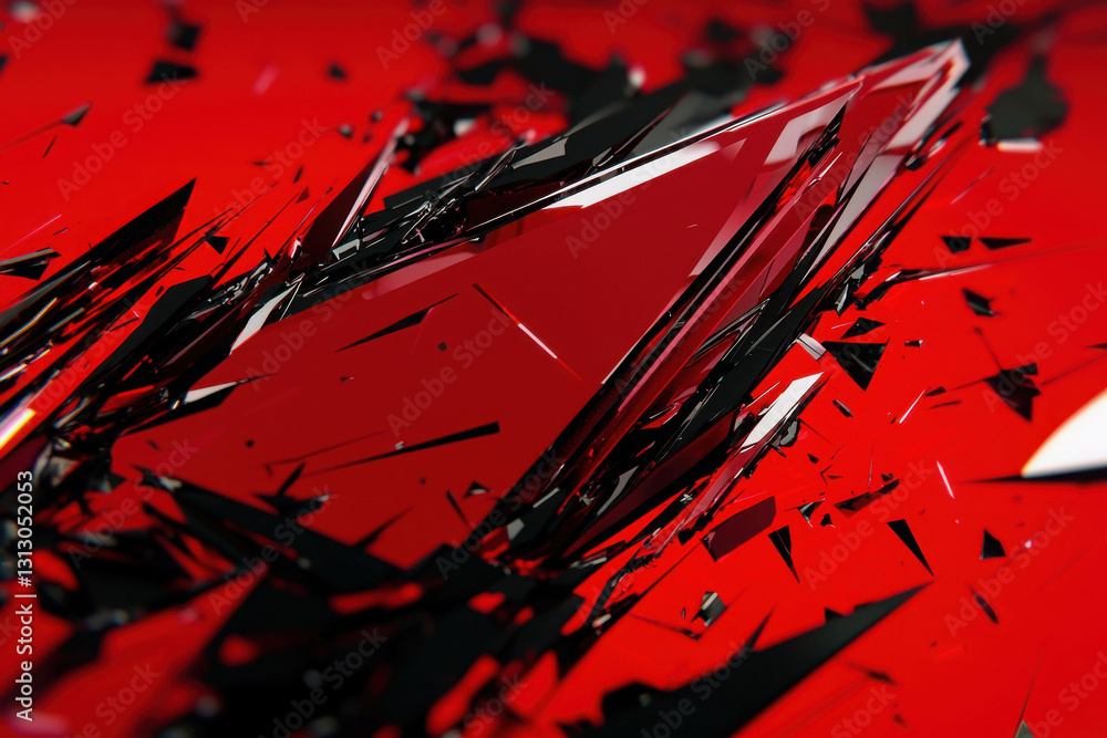Poster abstract red and black shattered glass texture with sharp edges and dynamic movement