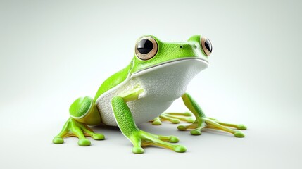 Fototapeta premium A lively 3D rendering of a tree frog, with smooth, detailed textures and vibrant green colors, captured in HD 8k with full depth of field to highlight its natural beauty and perfection.