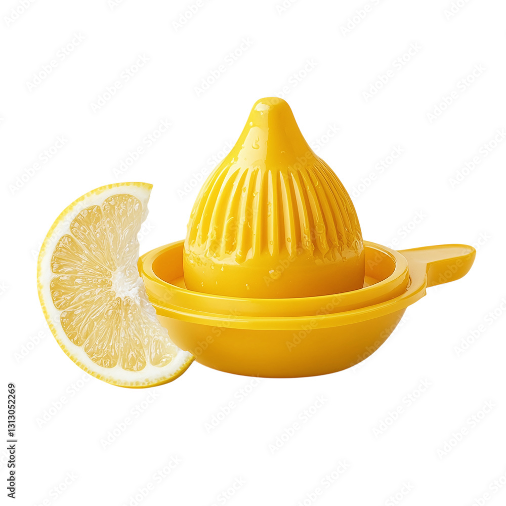 Poster lemon squeezer with ergonomic handle isolated on transparent background