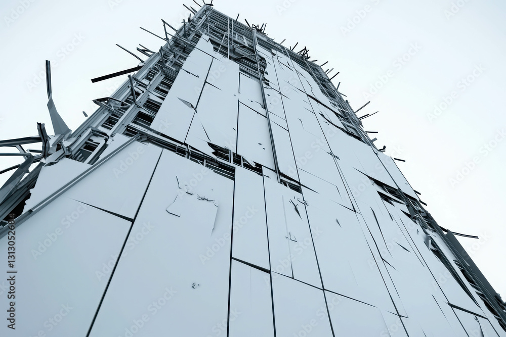 Aufkleber abstract view of a tall building facade with exposed structural elements and panels