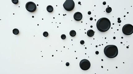 A contemporary arrangement of black circular shapes on a minimalist white background, showcasing a modern artistic vibe