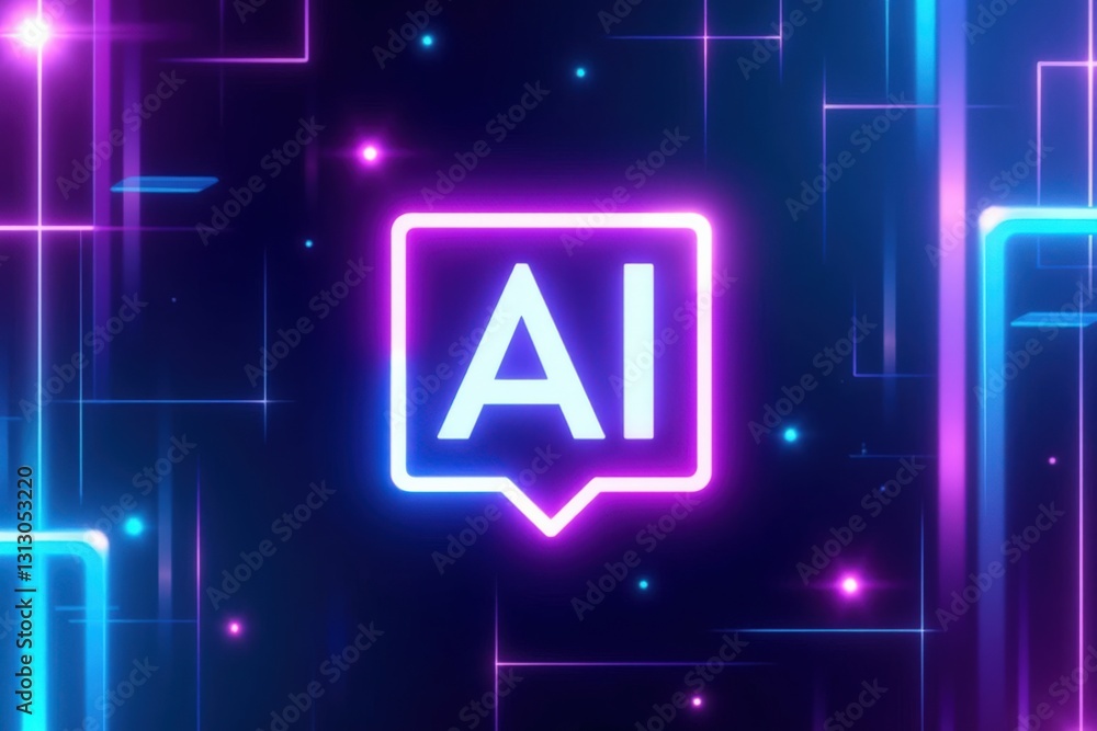 Poster a vibrant, futuristic representation of artificial intelligence in neon colors with a focus on advan