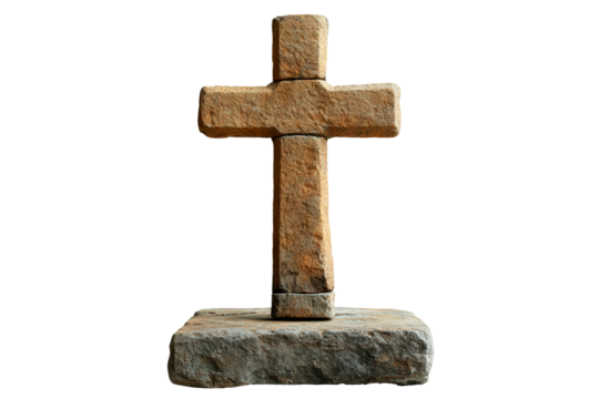A stone cross on a stand isolated on transparent background
